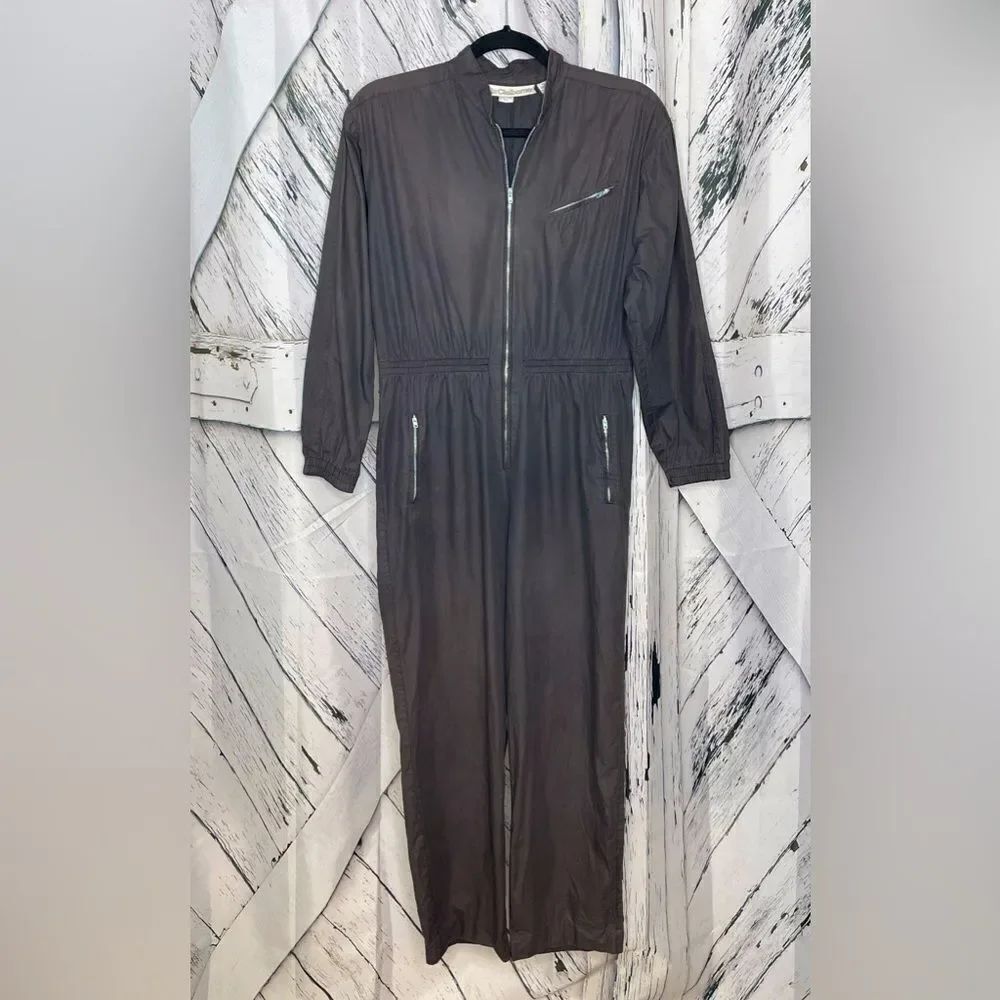 Vintage 70s Liz Claiborne Jumpsuit Gray Cotton 8